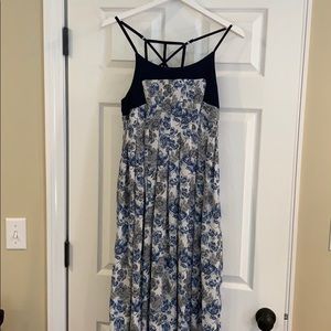 Blue and gray floral maxi dress
